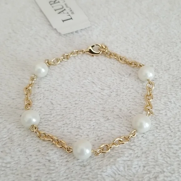 New Ralph Lauren Faux Pearl Chain Bracelet - Picture 1 of 6